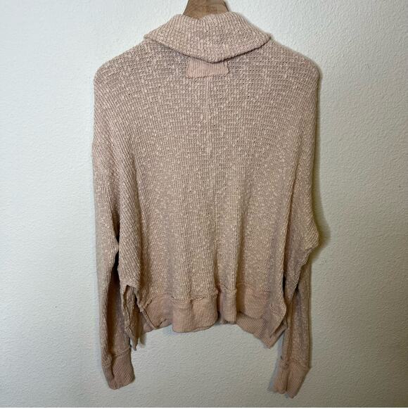 Free People We The Free Tommy Turtleneck Textured Sweater Toasted Almond Beige M - Picture 7 of 11